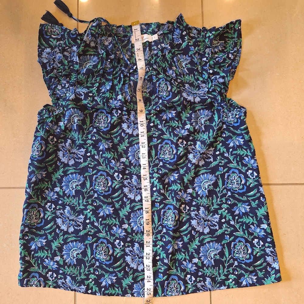 Vineyard Vines Floral Ruffle Sleeve Top - Black, Blue, Green - Picture 7 of 10